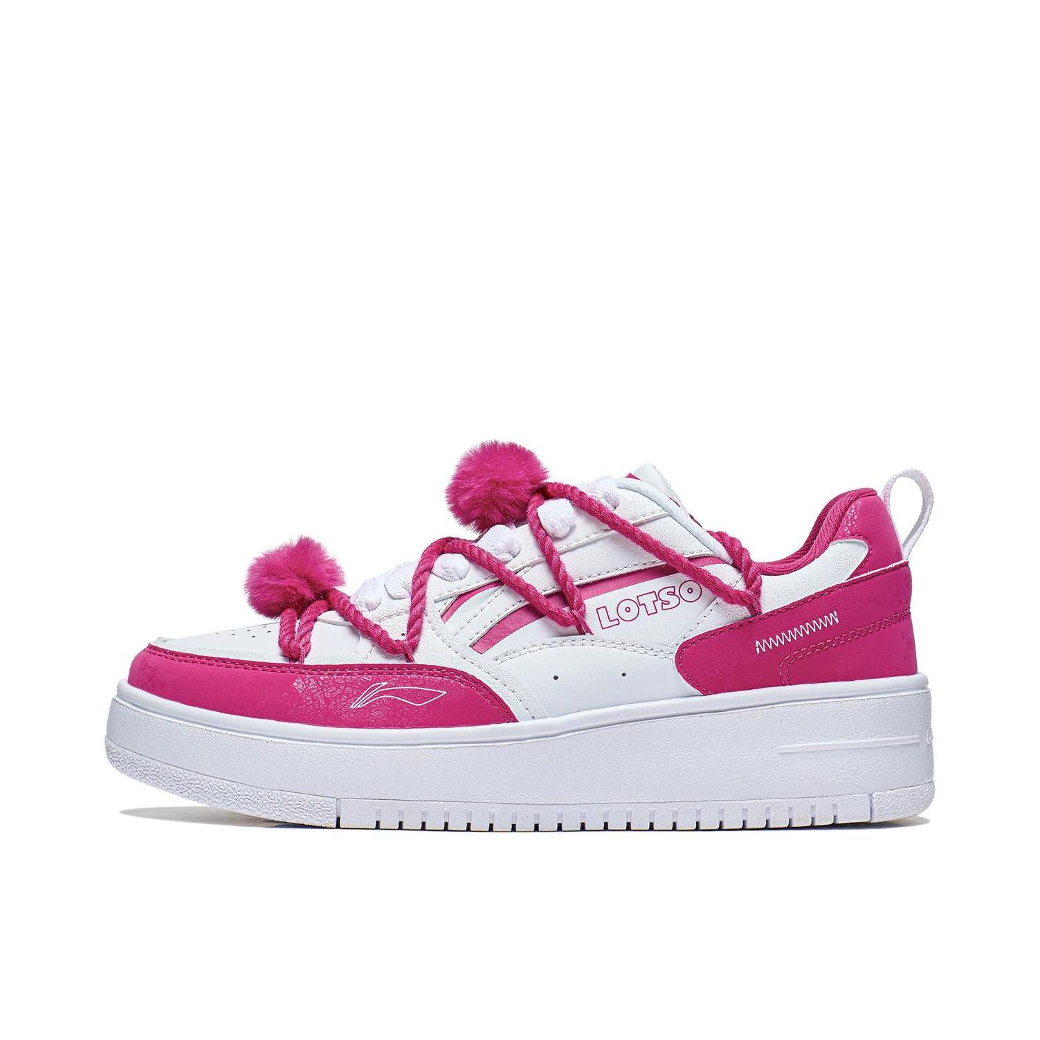 推荐商品：李宁 奶酪 防滑耐磨经典百搭休闲增高厚底运动舒适时尚 小白鞋 板鞋 迪士尼联名/女款/标准白/艳玫红