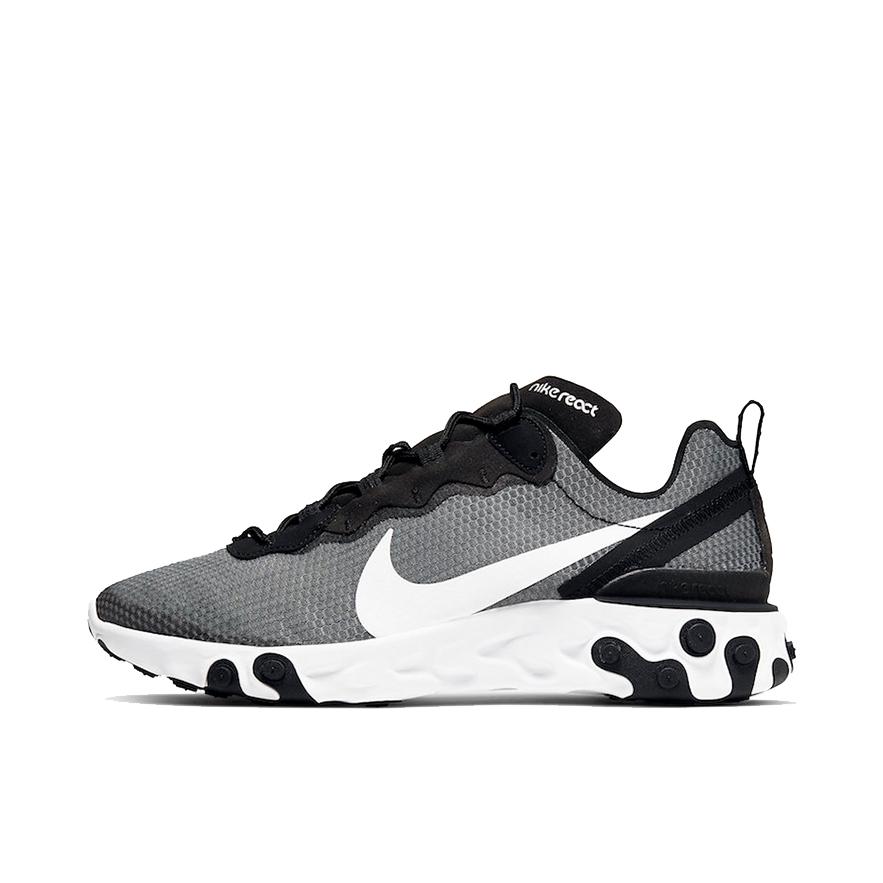 推荐商品：Nike React Element 55 跑鞋 轻便透气缓震耐磨舒适泡棉运动织物支撑防滑解构 Black/White SE/黑白/蛇纹