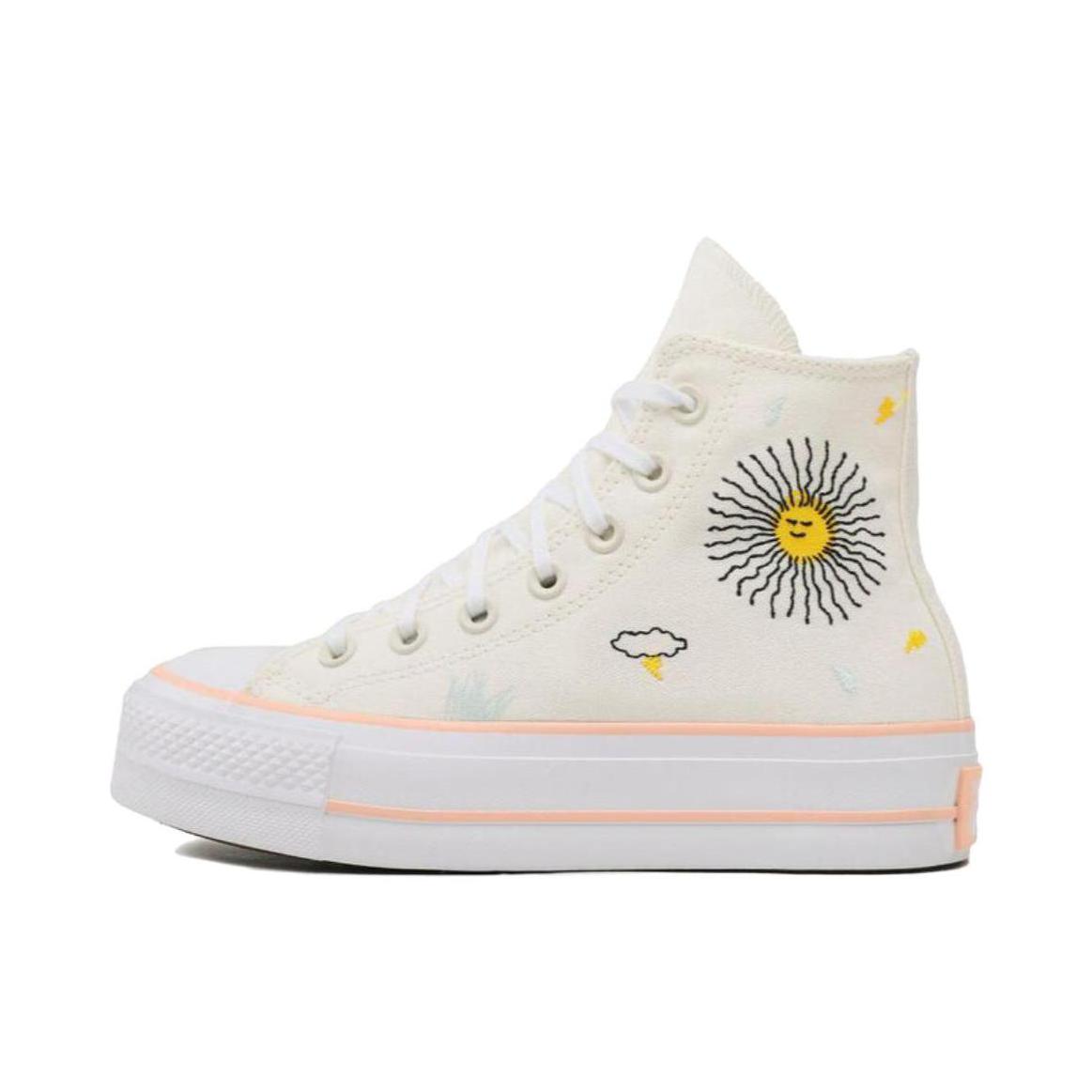 推荐商品：Converse/匡威 Chuck Taylor All Star Lift 帆布鞋 简约复古经典防滑耐磨舒适厚底圆头甜酷贴合松糕底流光风 米白色/浅橙色