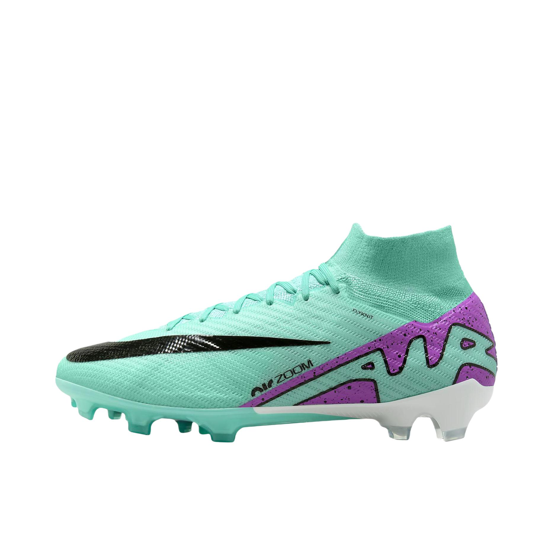 推荐商品：Nike Zoom Mercurial Superfly 9 Elite FG 顶级 胶质长钉 天然草地 圆头飞织防滑轻便 足球鞋 超绿松石色/黑色/白色/梦幻紫红色