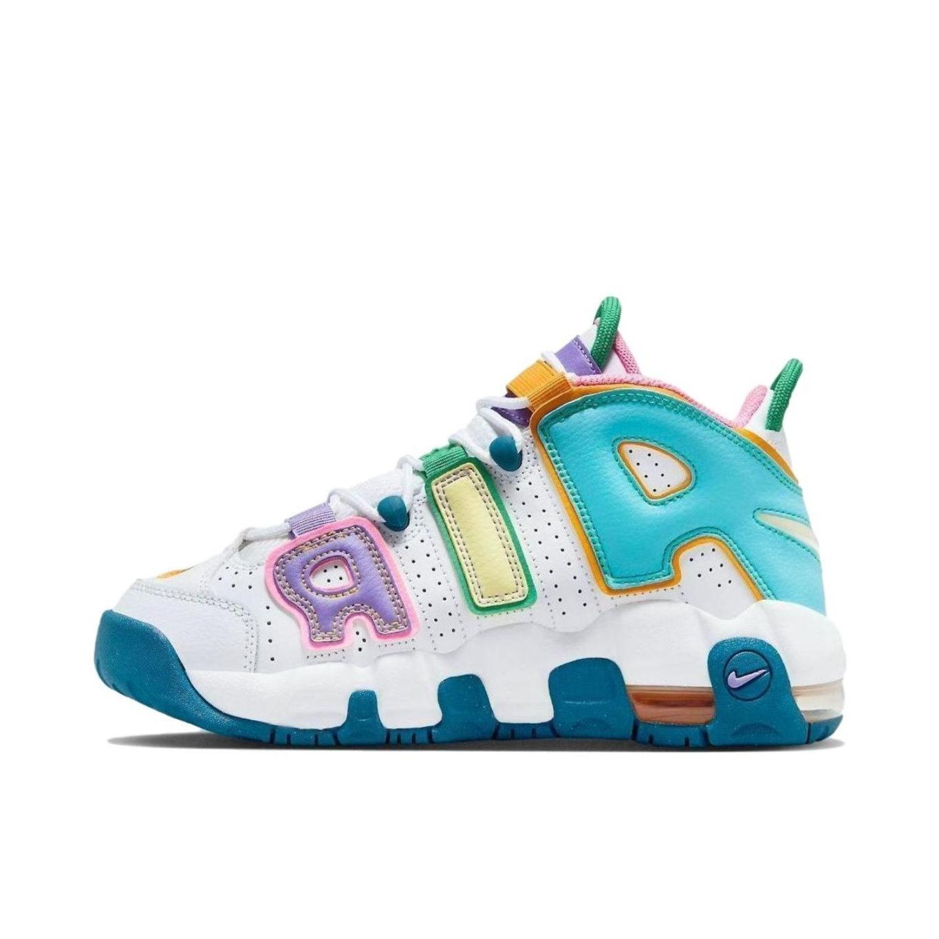 推荐商品：Nike Air More Uptempo 运动休闲鞋 缓震复古百搭防滑耐磨支撑圆头篮球风 GS/白色/蓝色/粉色