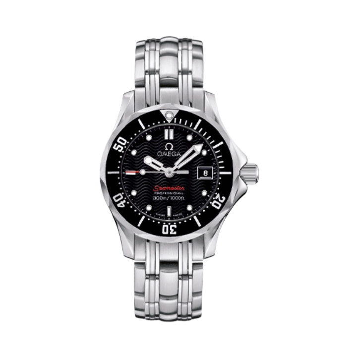 OMEGA/欧米茄 海马系列 28mm 精钢表壳日期显示300米防水不锈钢表带石英女士手表 黑色 212.30.28.61.01.001