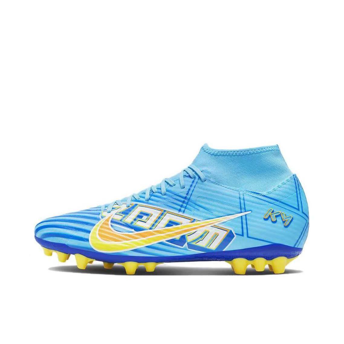 推荐商品：Nike Mercurial Superfly 9 Academy AG 中端 胶质短钉 人造草地 圆头 足球鞋 蓝色/黄色