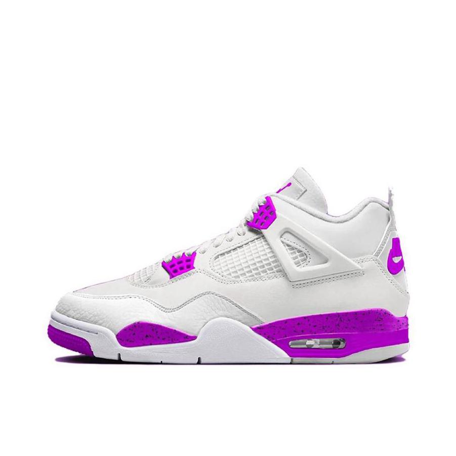 推荐商品：Air Jordan 4 运动休闲鞋 舒适缓震防滑耐磨复古简约时尚百搭支撑织物合成革轻质 大童/白色/紫色