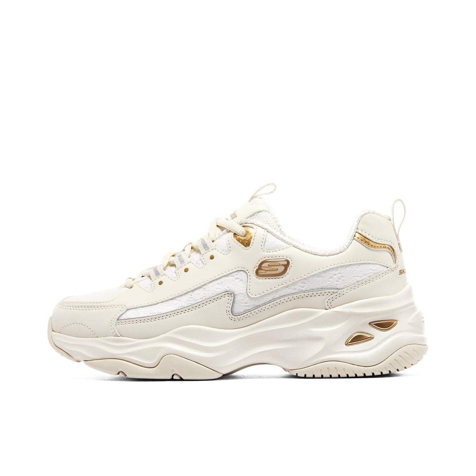 推荐商品：【赵露思同款】 Skechers/斯凯奇 D'Lites 4.0 老爹鞋 熊猫鞋 跑鞋 减震耐磨网面透气复古时尚增高厚底绑带运动休闲 女款/米白色