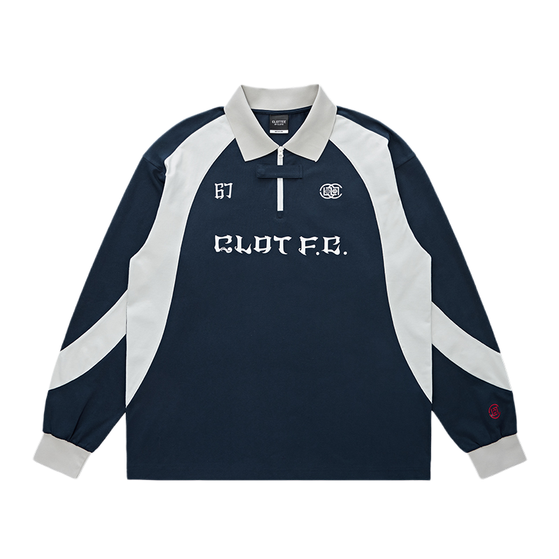 CLOT F.C.系列薄款透气拼接长袖Polo衫 男女同款 CTLS24S11036 深蓝