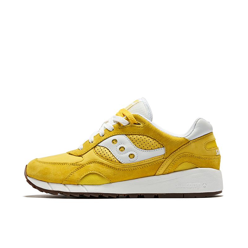 推荐商品：Saucony/索康尼 Shadow 6000 经典复古 防滑耐磨 舒适休闲 透气 防水 织物 运动 跑鞋 白色/黄色