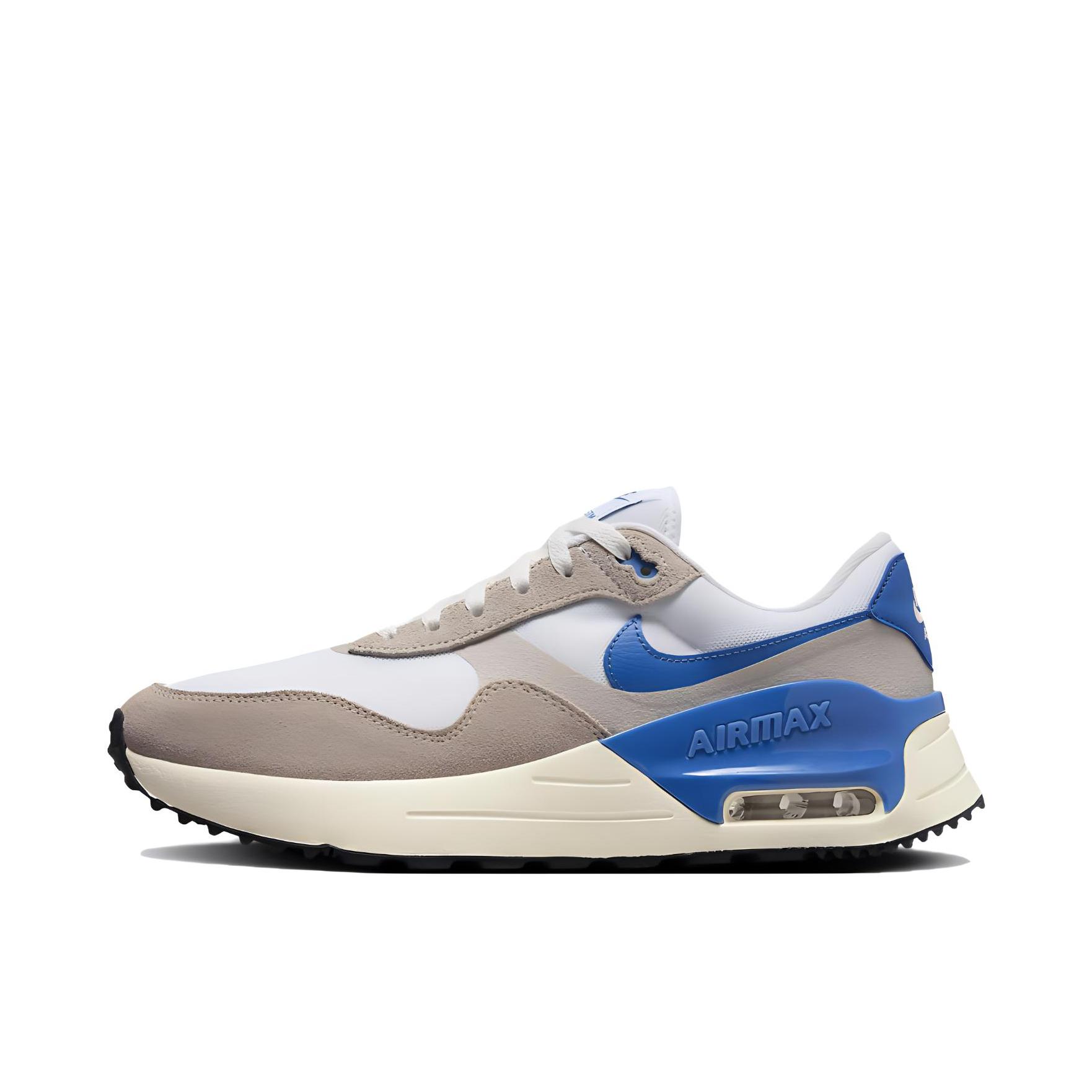 推荐商品：Nike Air Max Systm 气垫 网面透气 防滑耐磨 减震轻便 复古 织物 跑鞋  蓝色/白色