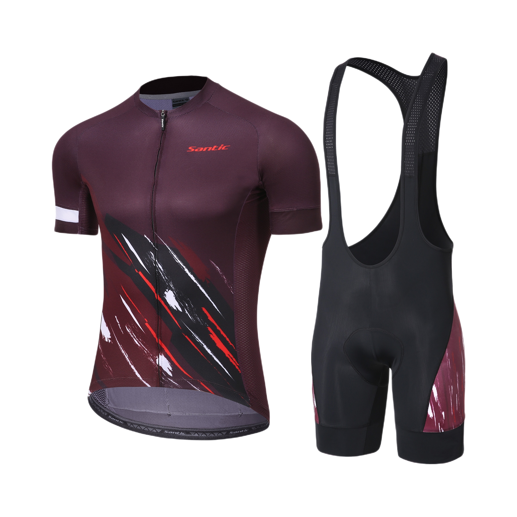 推荐商品：Santic/森地客 防水速干耐磨背带短袖骑行服套装 KM1CT086 红色/两件套
