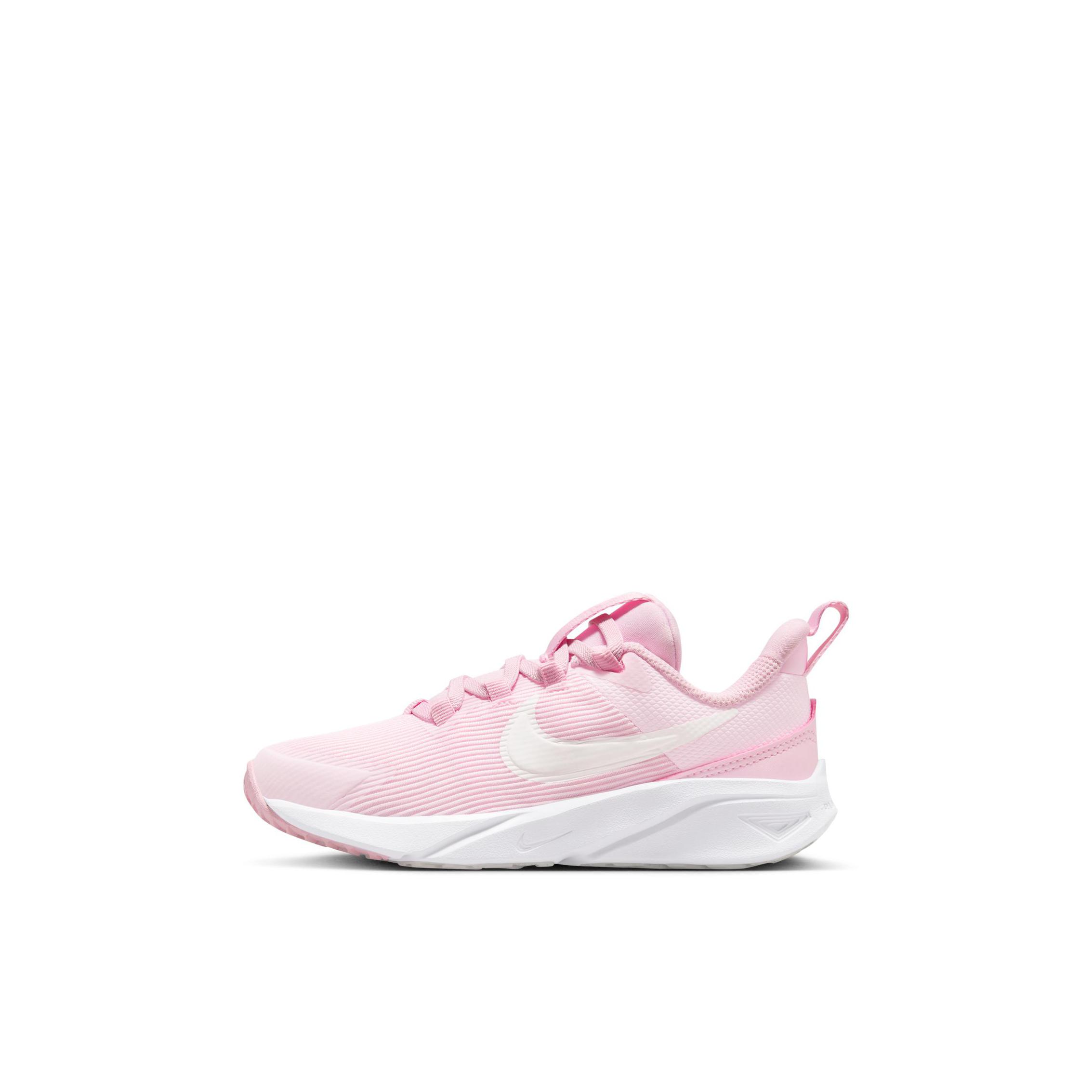 推荐商品：Nike  Star Runner 4  缓震回弹 舒适轻便 支撑 免系带 运动鞋儿童 跑步鞋 婴童/泡沫粉/山峰白 