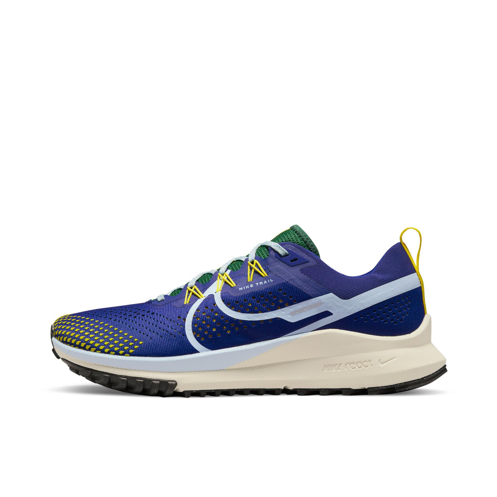 推荐商品：Nike React Pegasus Trail 4 飞马 跑鞋 缓震户外越野防水防滑织物支撑训练圆头回弹平稳 深宝蓝/峡谷绿/瓷釉绿/天青石蓝