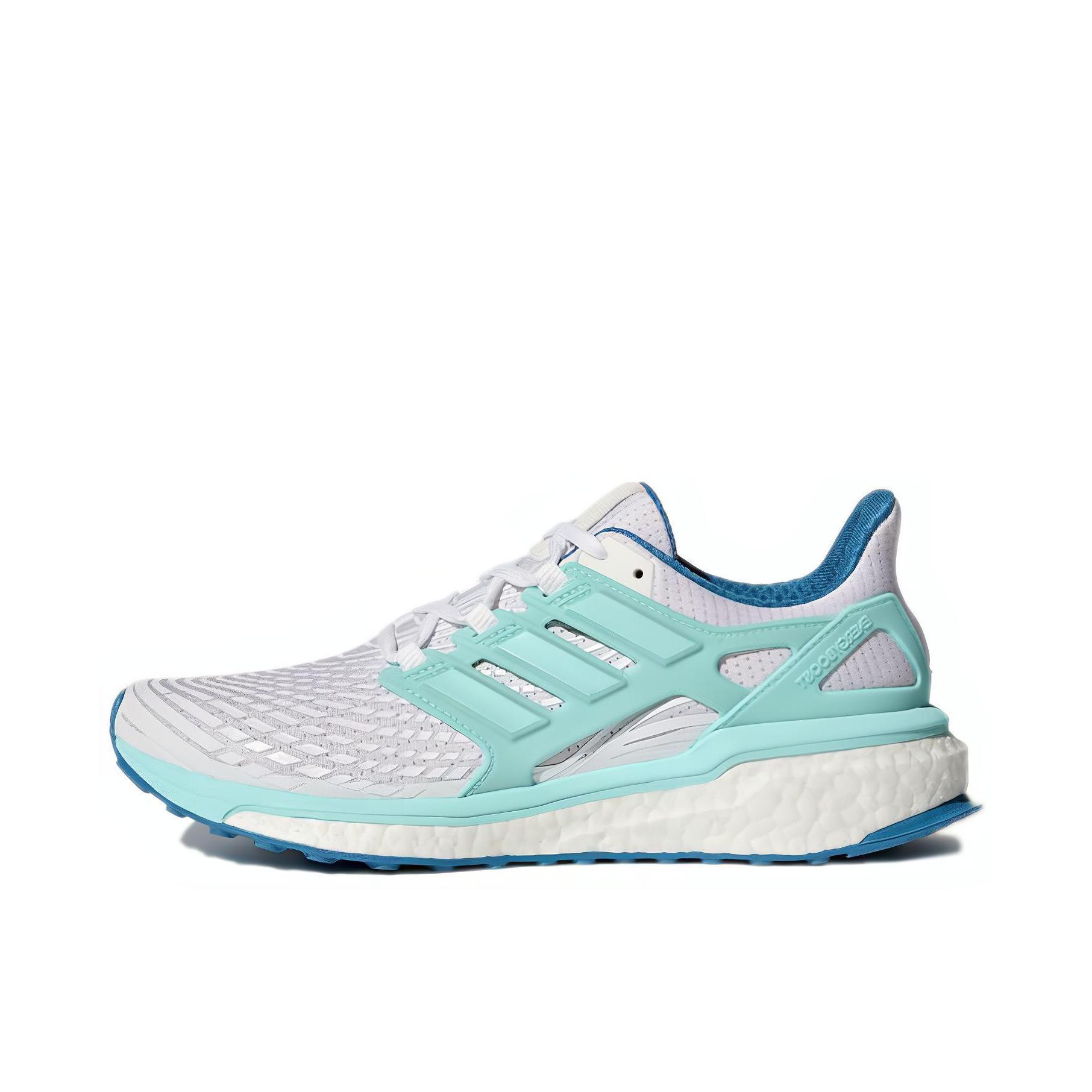 推荐商品：adidas Energy Boost 4 跑鞋 防滑耐磨网布透气减震织物 Cloud White/Energy Aqua/Mystery Petrol 白绿/蓝内衬
