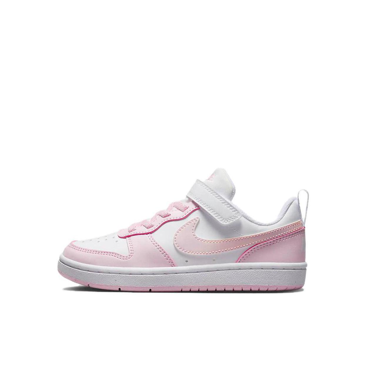 推荐商品：Nike  Court Borough  时尚潮流 舒适轻便 休闲耐磨  板鞋 儿童 小童/白色/粉色