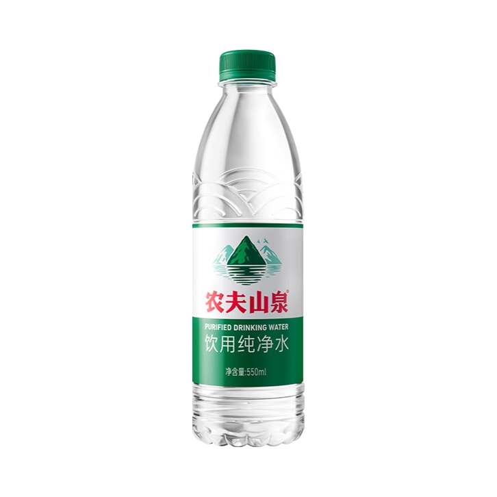 推荐商品：农夫山泉 小绿瓶饮用纯净水 550ml 瓶装 天然水源有点甜非矿泉水塑膜装