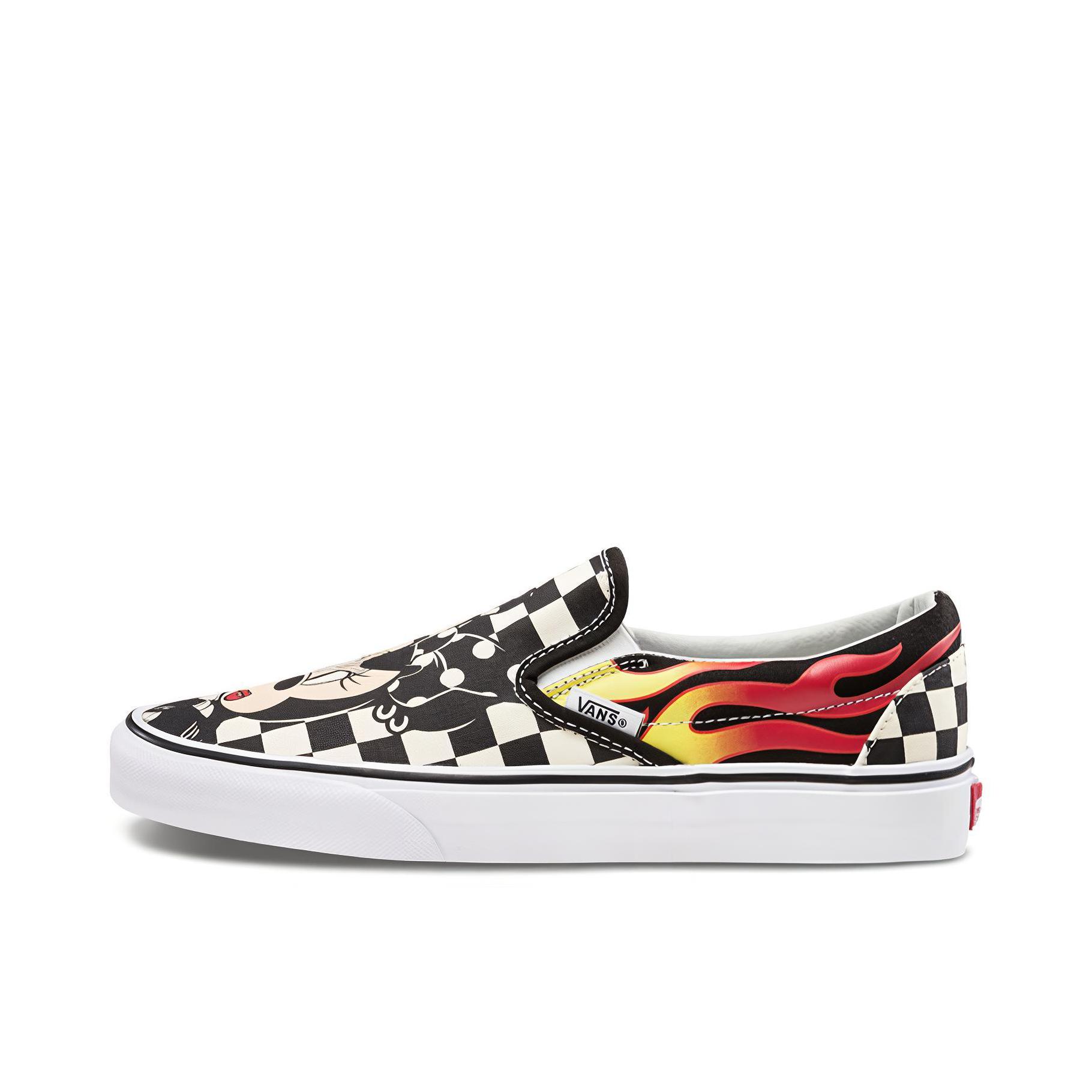 推荐商品：Vans/范斯 Classic Slip-on 防滑 简约 棋盘格 一脚蹬 百搭 休闲 帆布鞋 Mickey&Minnie 迪士尼联名/棋盘格火焰