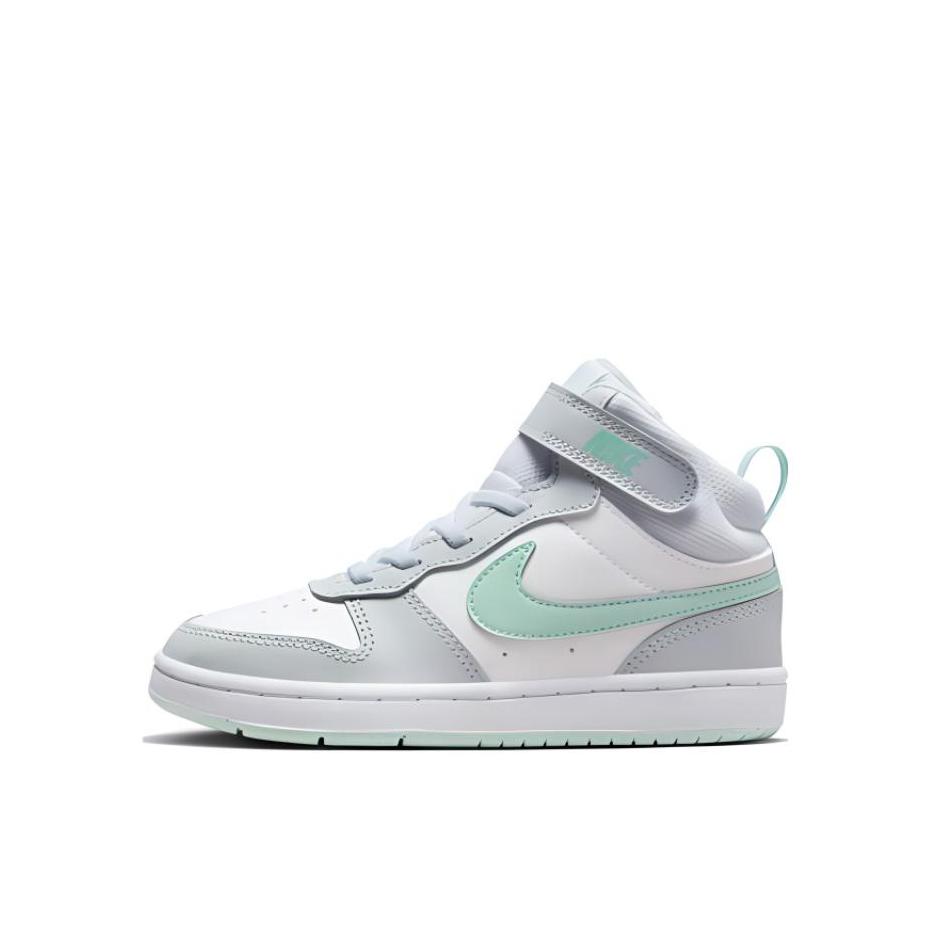 推荐商品：Nike Court Borough 2 魔术贴 减震回弹 支撑 耐磨透气 舒适休闲 防滑 运动 小白鞋 板鞋儿童 小童/灰色/绿色