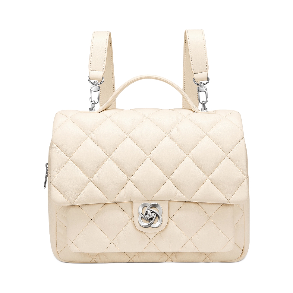 推荐商品：juststar/欧时纳 人造革小香风菱格山茶花百搭华夫大容量通勤大学生上课上班出游中号手提电脑包背包书包双肩包