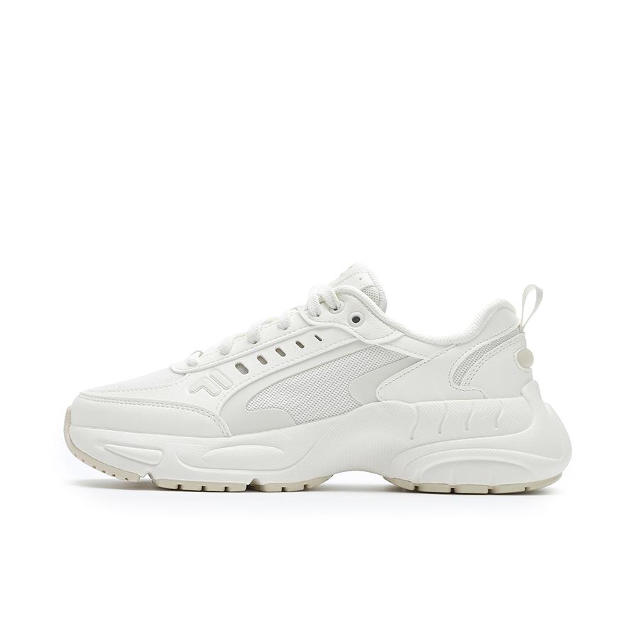 推荐商品：FILA/斐乐 Raceup 复古 系带 防滑 耐磨 合成革 织物 运动休闲鞋 女款/奶白