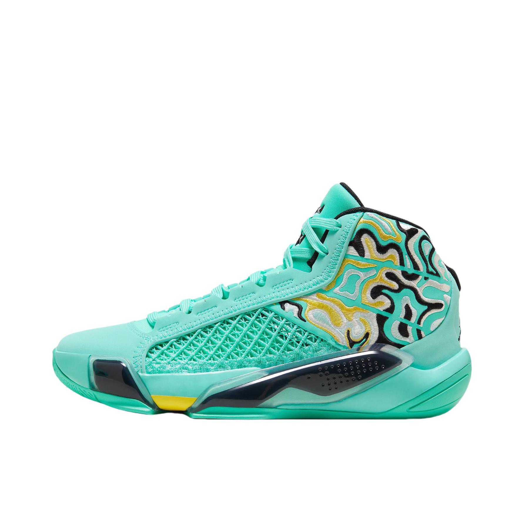 推荐商品：Air Jordan 38 篮球鞋 缓震抗扭舒适防滑耐磨圆头实战zoom GS/高帮/金丝雀黄/浅青色