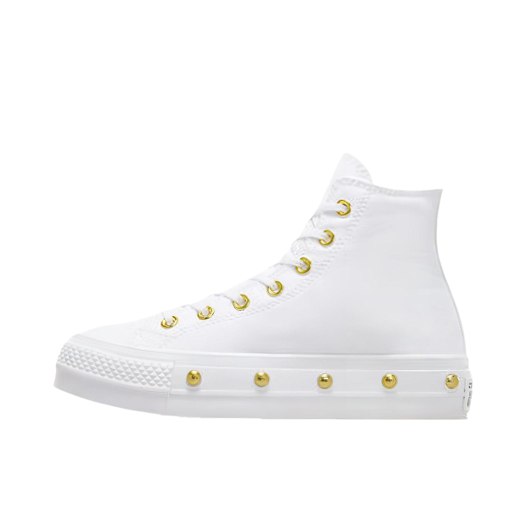 推荐商品：Converse/匡威 Chuck Taylor All Star 帆布鞋 常青款轻便防滑耐磨百搭复古圆头减震贴合高帮 女款/白色/金色
