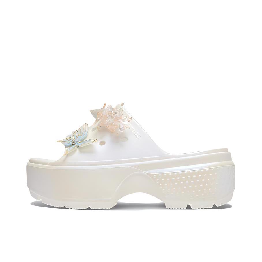 推荐商品：Crocs/卡骆驰 Stomp 雪屋 防滑耐磨 轻便透气 增高静音 防磨 一字外穿 沙滩鞋 洞洞鞋 拖鞋 209346 女款/白色 