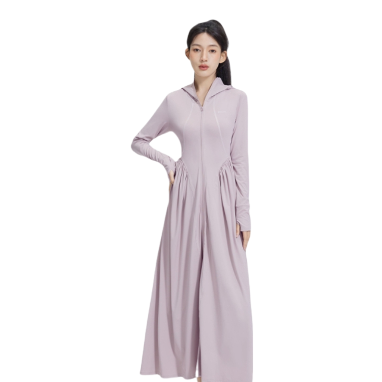 推荐商品：【孔雪儿同款】zauo  纯色V领凉感全身连帽长袖裙 女装 24004SWM 香芋紫