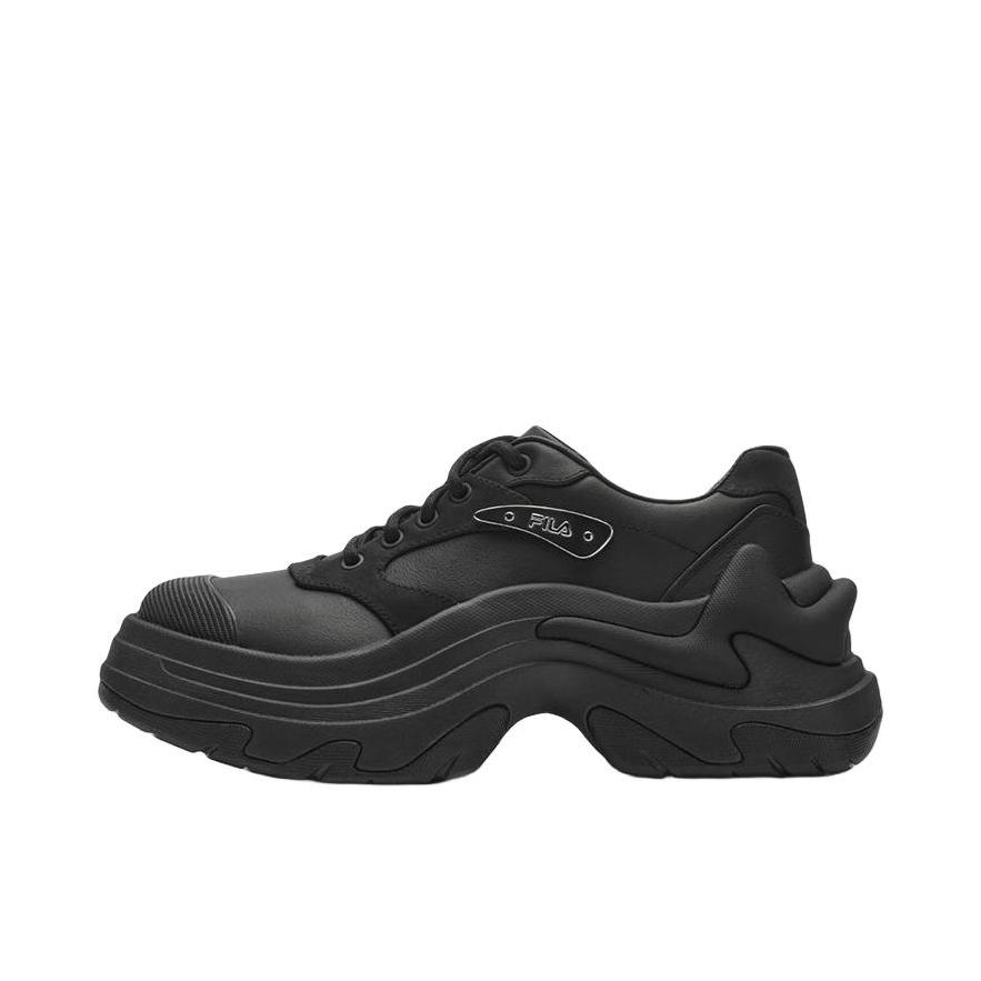 推荐商品：FILA/斐乐 DIVA 增高 防滑耐磨 舒适减震 网布 织物 头层牛皮 老爹鞋 F12W421118F 黑色