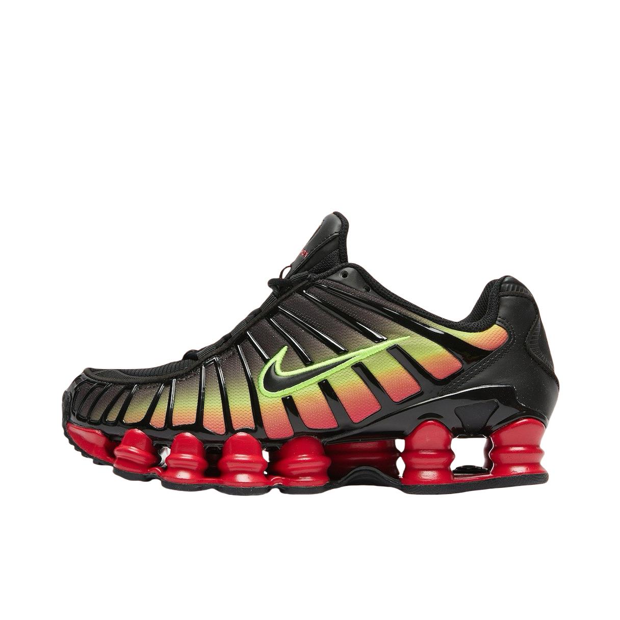 推荐商品：Nike Shox TL 运动休闲鞋 全掌气柱缓震回弹透气防滑耐磨百搭复古贴合圆头 黑色/荧光黄/红色