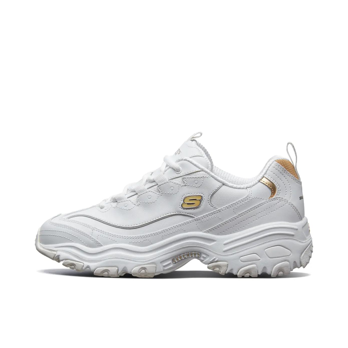 推荐商品：Skechers/斯凯奇 D'Lites 1.0 奶茶熊 熊猫鞋 老爹鞋 闪穿鞋 厚底增高复古缓震百搭 White/Gold 白色/金色