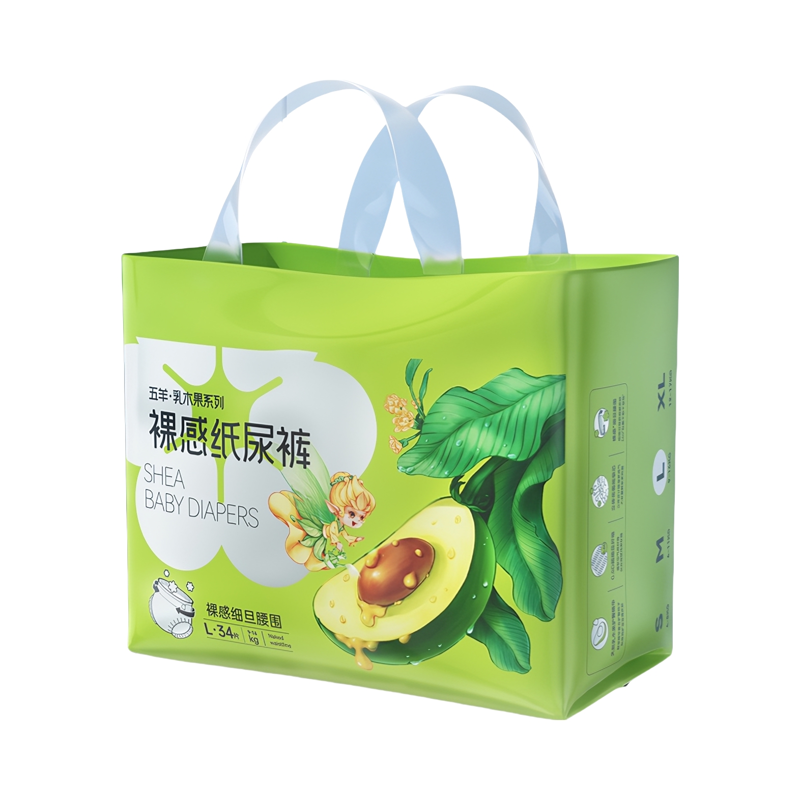 推荐商品：五羊/FIVERAM 乳木果纸尿裤L码 尿不湿新生婴幼儿