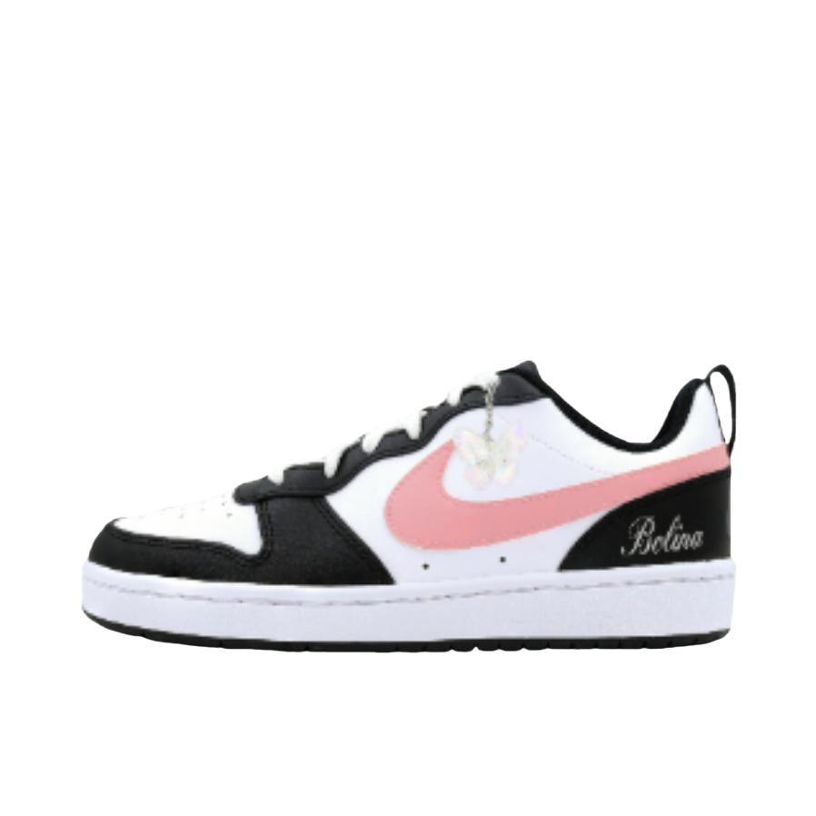 推荐商品：【定制球鞋】 Nike Court Borough 板鞋 防滑防水轻便减震手绘减龄做旧甜酷高街合成革甜妹包裹性复古婚鞋增高小白鞋薄底秋冬脏脏鞋 女款/粉墨星简 