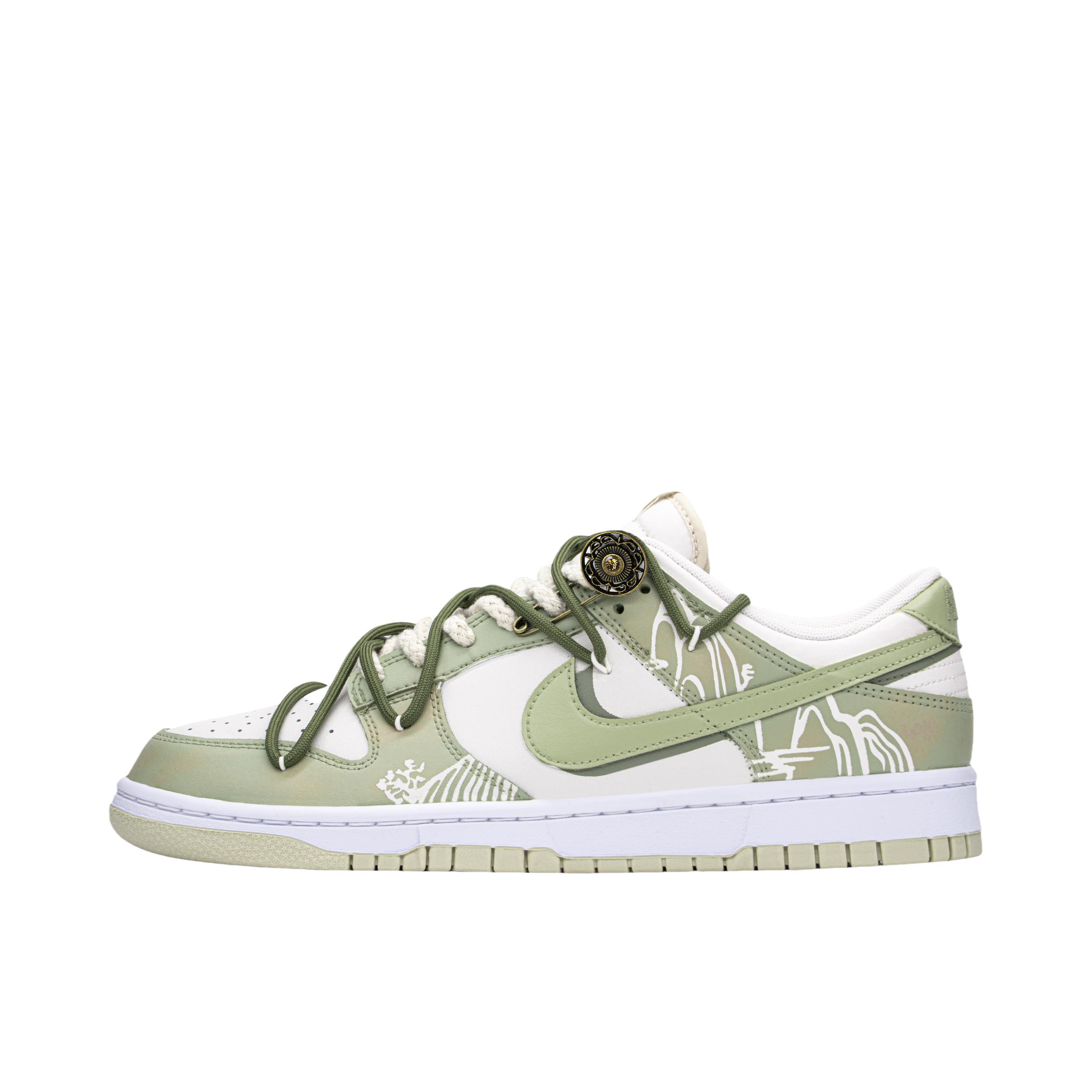 推荐商品：【定制球鞋】 Nike Dunk 板鞋 平跟系带防滑耐磨做旧高街简约百搭潮流复古美式 龙井茶