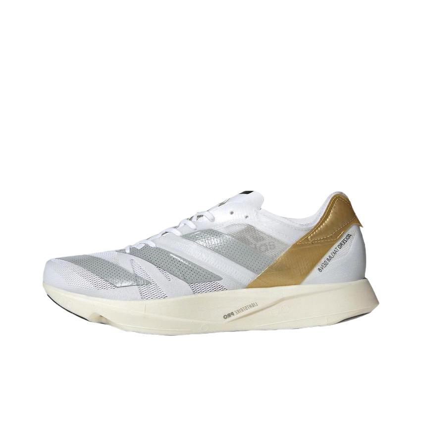 推荐商品：adidas Adizero Takumi Sen 8 跑鞋 减震马拉松玻纤柱织物碳板 男款/白色/金色 