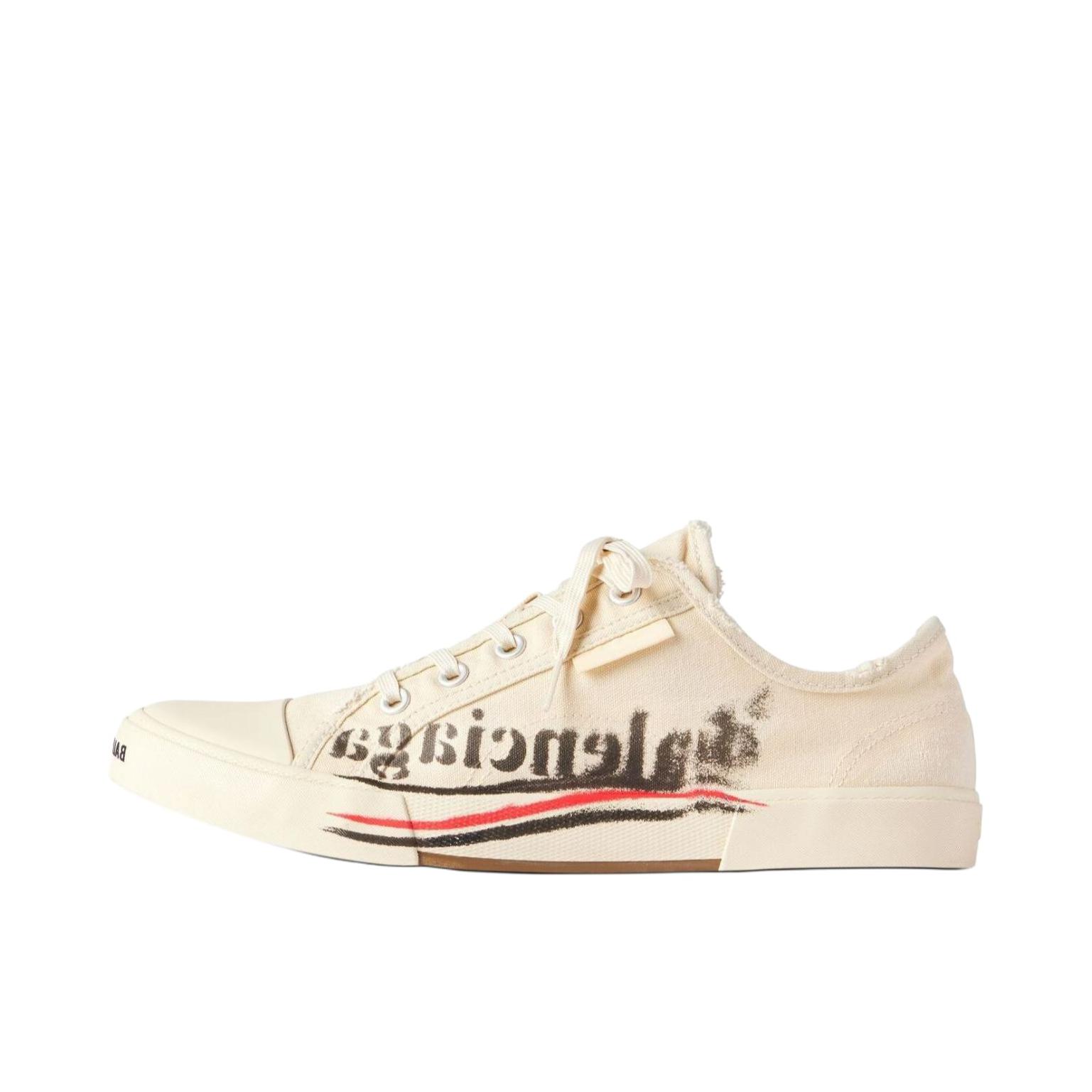 推荐商品：Balenciaga 巴黎世家 Paris 洗旧 圆头 棉布 耐磨 舒适简约 时尚 织物 板鞋 米色 