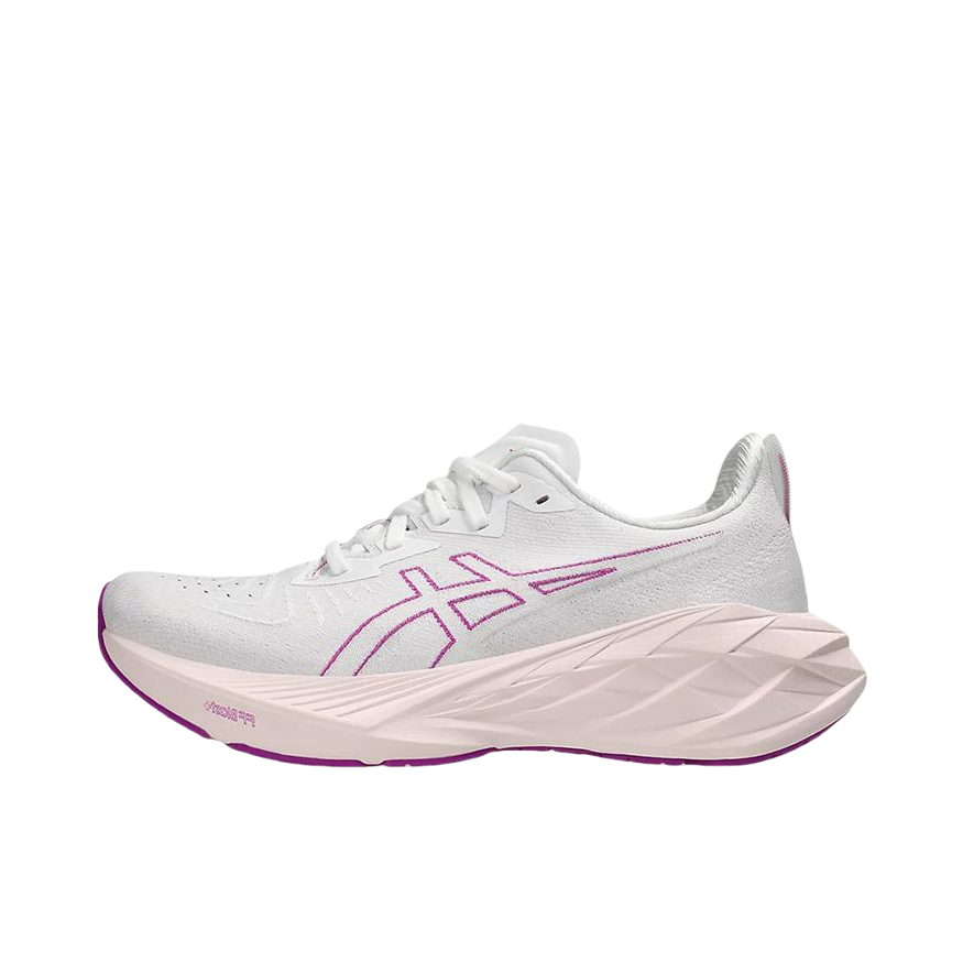 推荐商品：Asics/亚瑟士 Novablast 4 跑鞋 防滑耐磨缓震回弹舒适排汗透气织物长跑夜跑 女款/白色/紫色