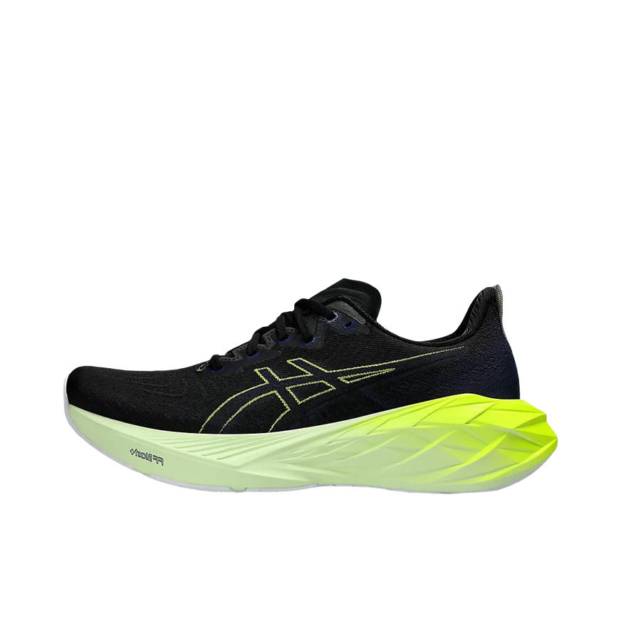 推荐商品：Asics/亚瑟士 Novablast 4 跑鞋 防滑耐磨缓震回弹舒适排汗透气织物长跑夜跑 黑色/荧光绿