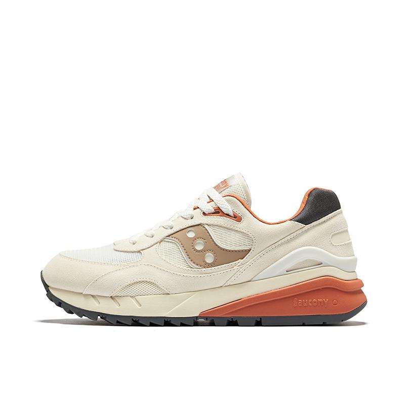 推荐商品：Saucony/索康尼 Shadow 6000 经典复古 防滑耐磨 舒适休闲 透气 防水 织物 运动 跑鞋 米白色/橙色
