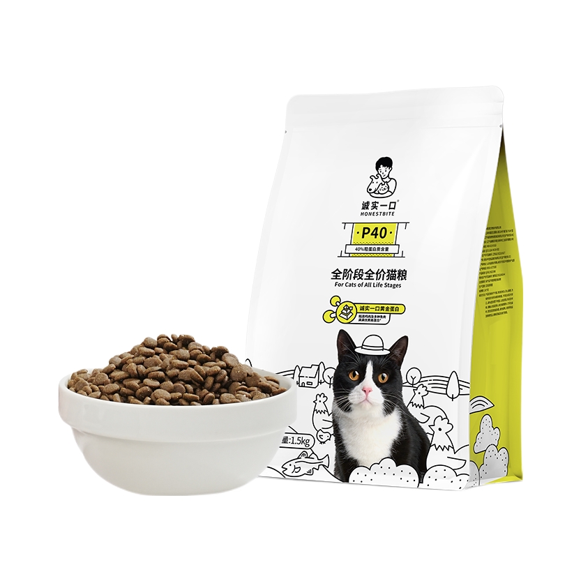 推荐商品：诚实一口 P40系列 经典鸡鱼口味全价猫粮膨化粮增肥发腮零肉粉营养无谷