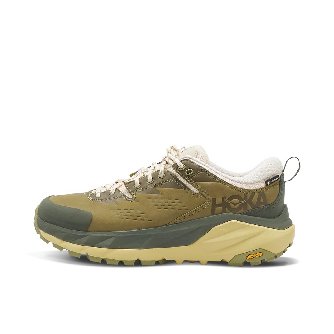 推荐商品：HOKA ONE ONE Kaha Low GTX 户外 耐磨 轻便 防水 包裹性 登山鞋 米色/军绿色  