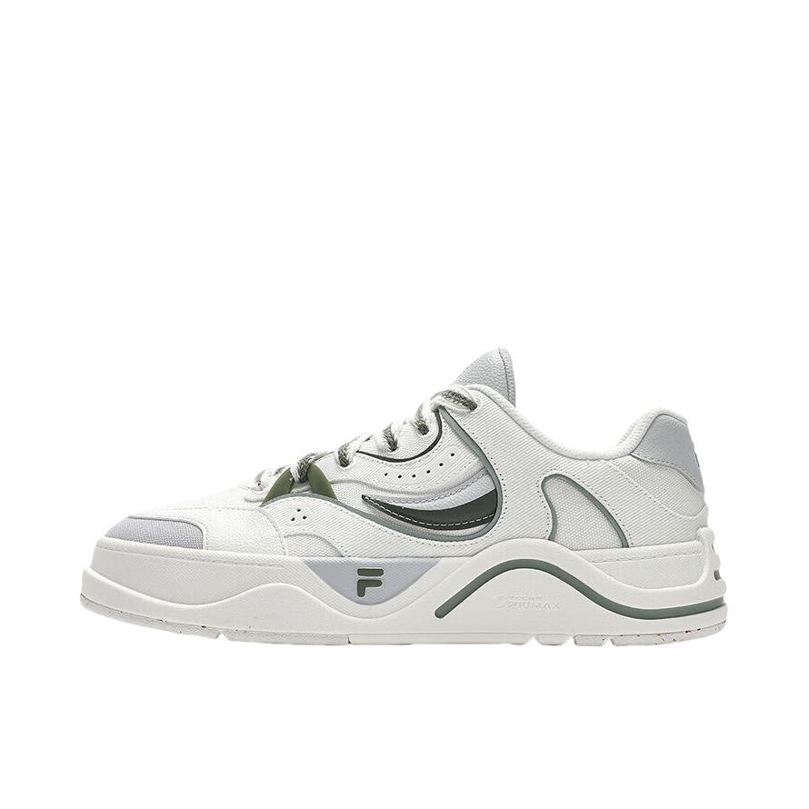 推荐商品：FILA/斐乐 50-50 板鞋 防滑耐磨抗冲击性增高厚底包裹性减震织物合成革复古圆头 雪白/月岩灰