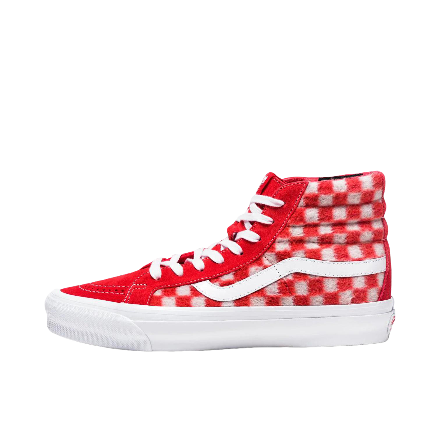 推荐商品：Vans/范斯 SK8-Hi 板鞋 潮流经典拼接复古街头厚底 CONCEPTS联名/红色棋格盘/白色