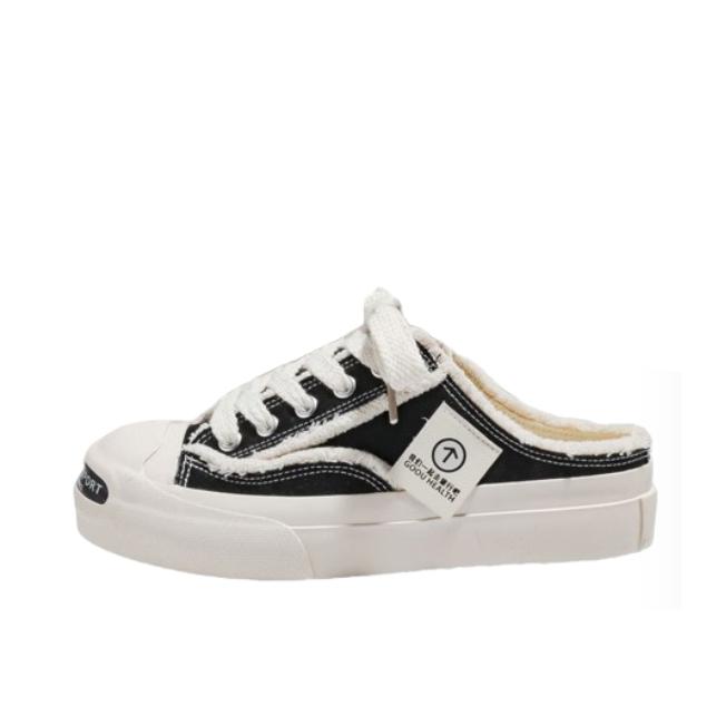 推荐商品：DD&OO 薄款 半拖 透气 一脚蹬 帆布鞋 黑色