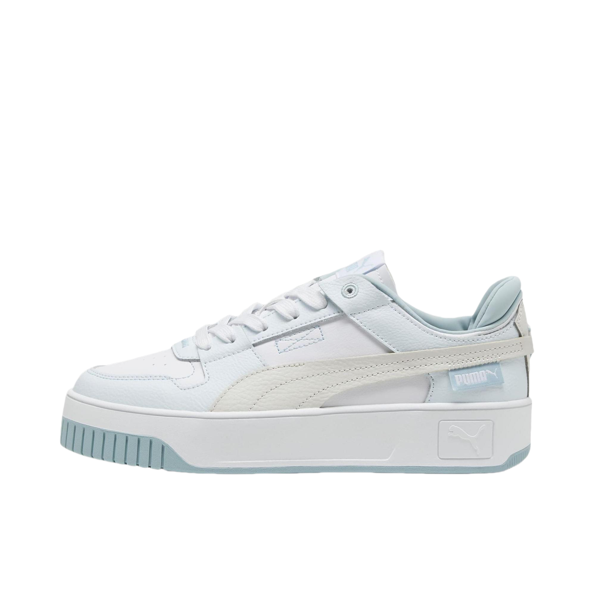 推荐商品：Puma/彪马 Carina street 厚底鞋 板鞋 防滑耐磨减震百搭轻便透气舒适休闲复古运动增高抓地 女款/白色/青色