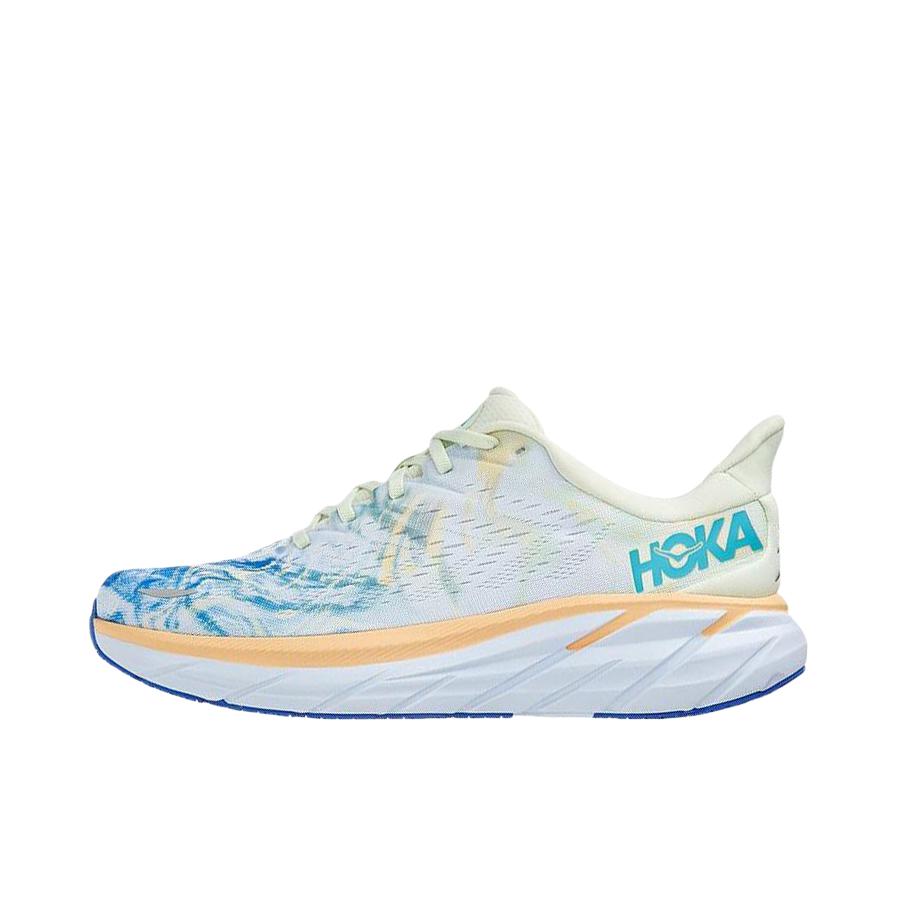 推荐商品：HOKA ONE ONE Clifton 克利夫顿 8 减震回弹 防滑耐磨 网布透气 跑鞋 蓝色/浅黄色/白色