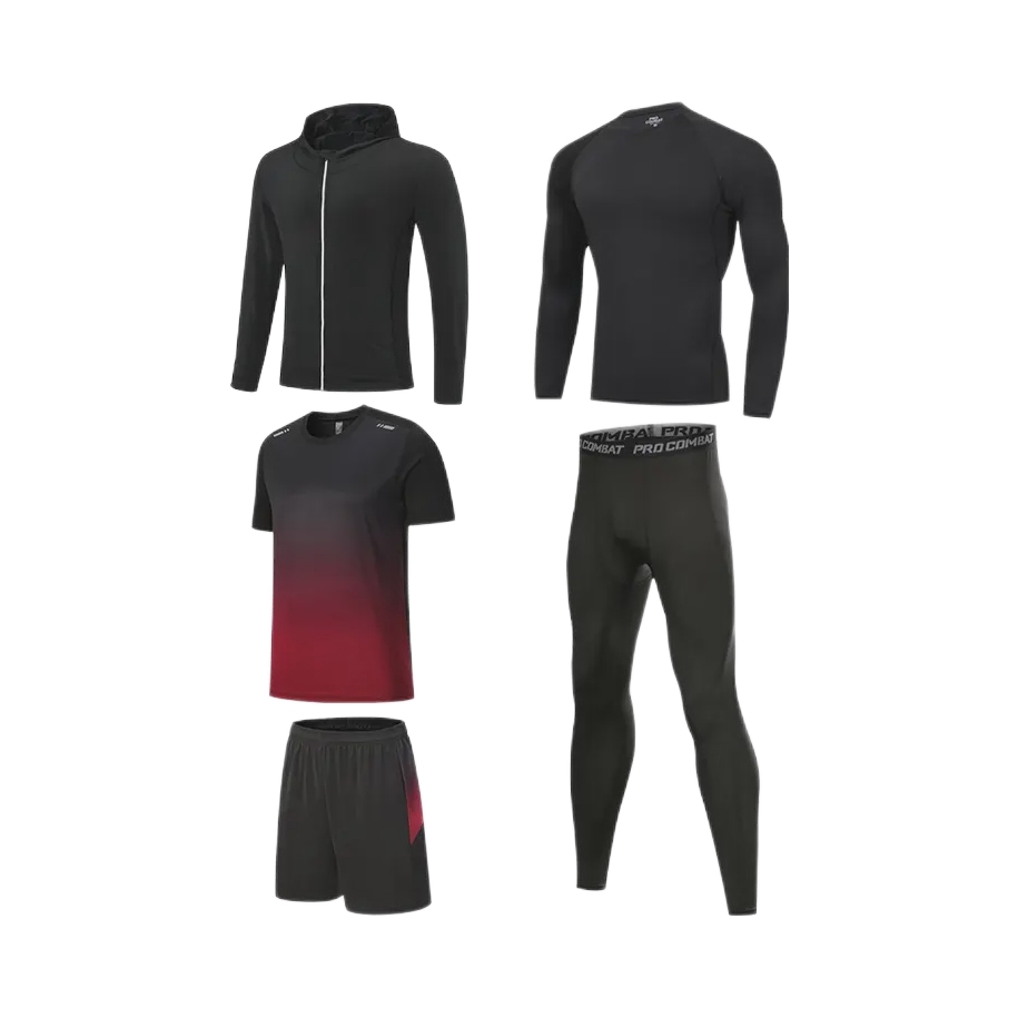 推荐商品：步锐特 速干长袖五件套运动套装 男女同款 BR68016319106 黑红五件套