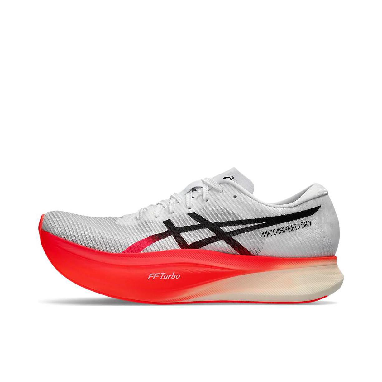 推荐商品：Asics/亚瑟士 Metaspeed Sky+ 跑鞋 碳板竞速型稳定支撑健身训练马拉松长跑回弹织物 白色/黑色