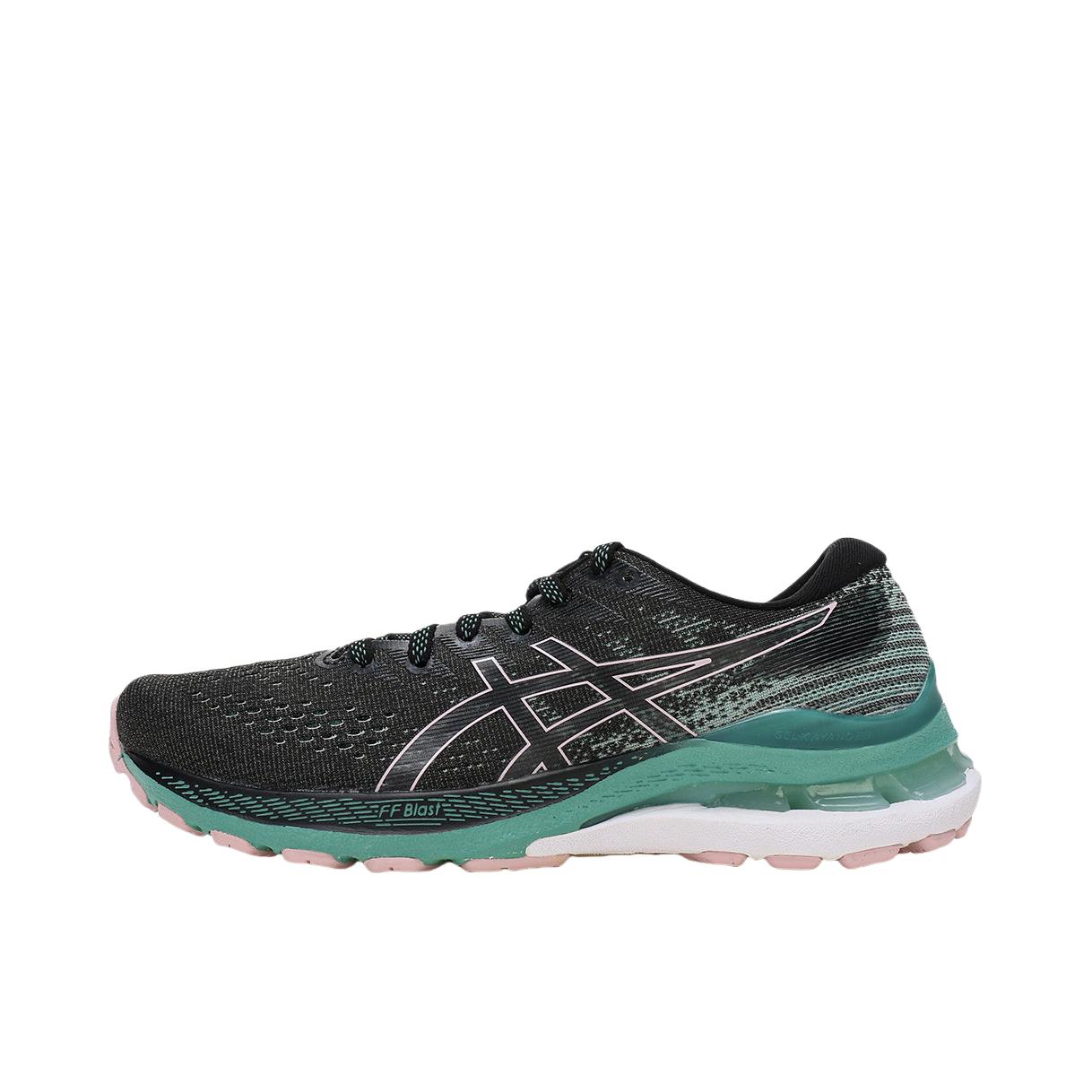推荐商品：Asics/亚瑟士 Gel-Kayano 28 跑鞋 马拉松夜跑气垫稳定足弓支撑防滑耐磨缓震回弹网面透气织物 女款/石墨黑/绿色