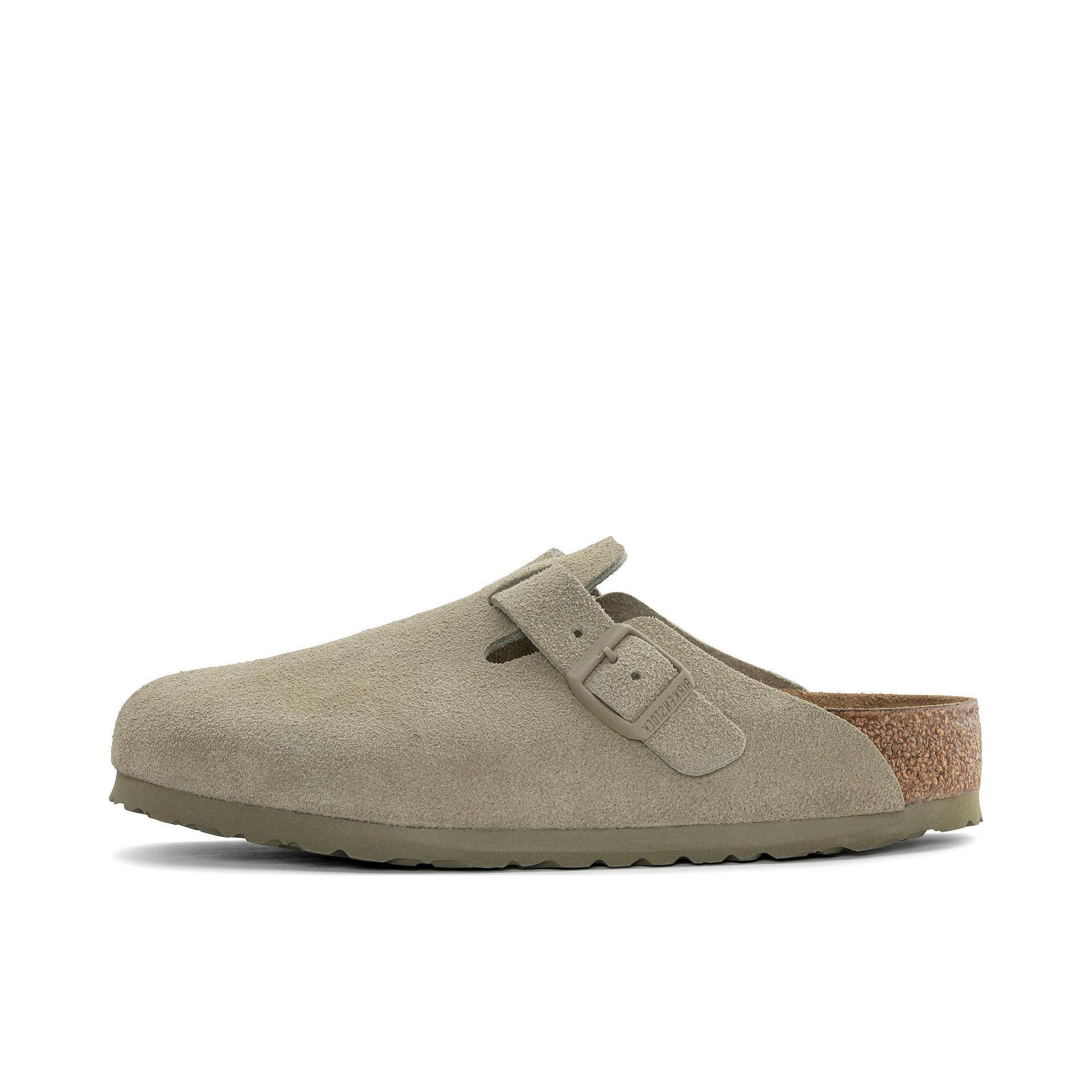 推荐商品：Birkenstock Boston系列 勃肯鞋 半拖鞋 防滑防磨包头软底搭扣秋冬绒面革牛皮软木 穆勒鞋一脚蹬 卡其色