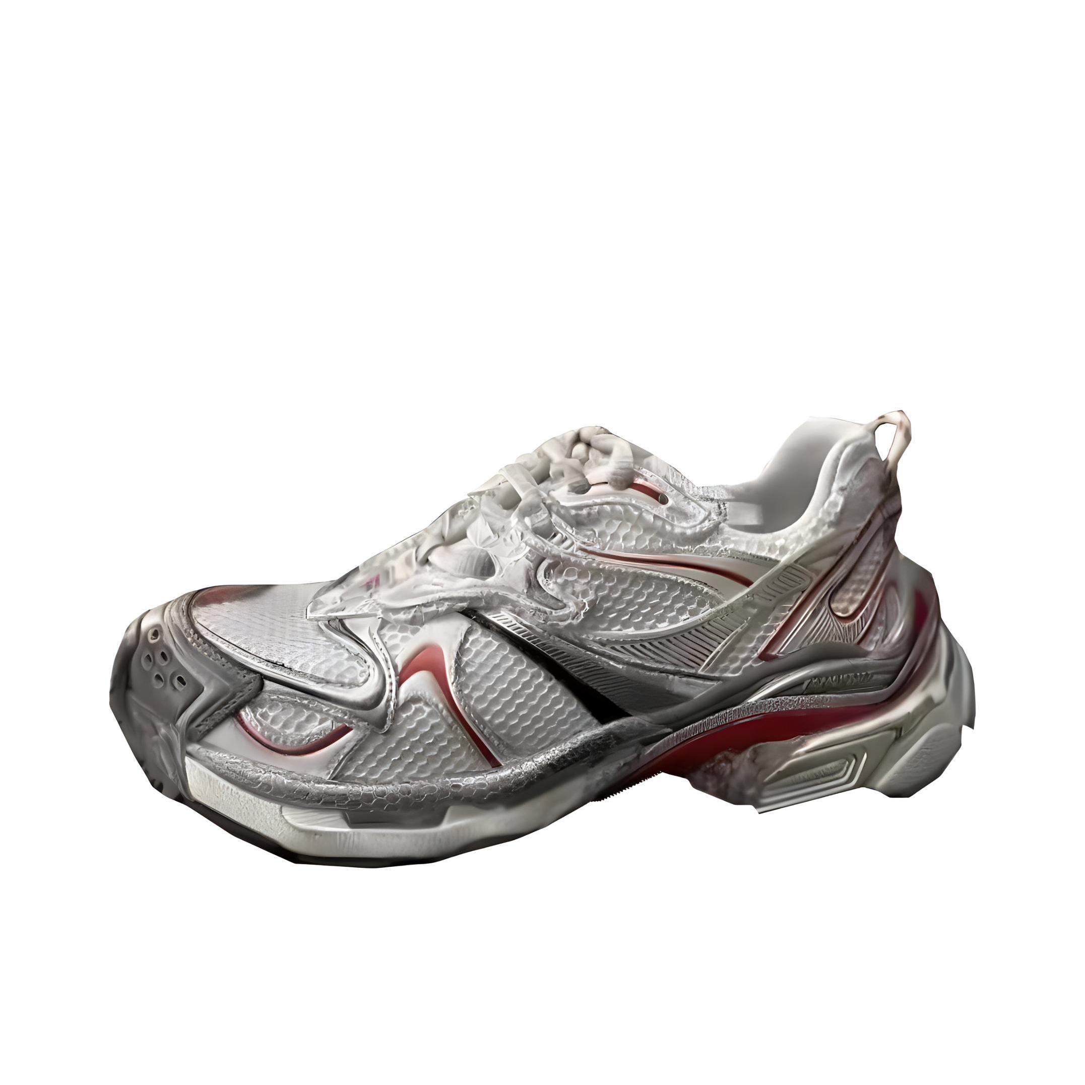 推荐商品：Balenciaga  RUNNER 2.0  皮革 圆头 防滑耐磨 简约时尚  老爹鞋 银色/红色