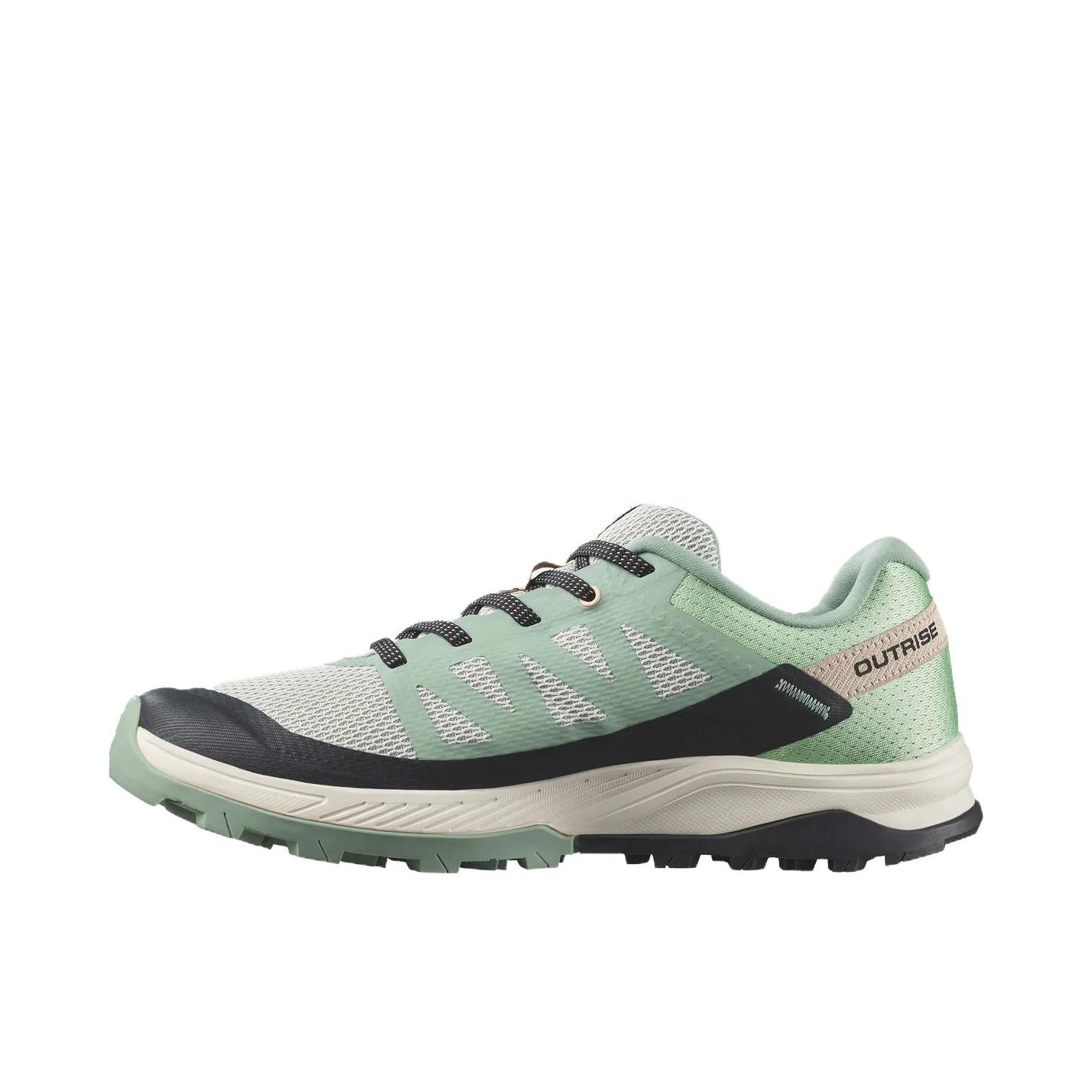 推荐商品：Salomon/萨洛蒙 Outrise Gtx 防水 耐磨 织物 包裹性 减震 防滑 稳定抓地 合成革 登山 徒步 户外鞋 女款/绿色/黑色